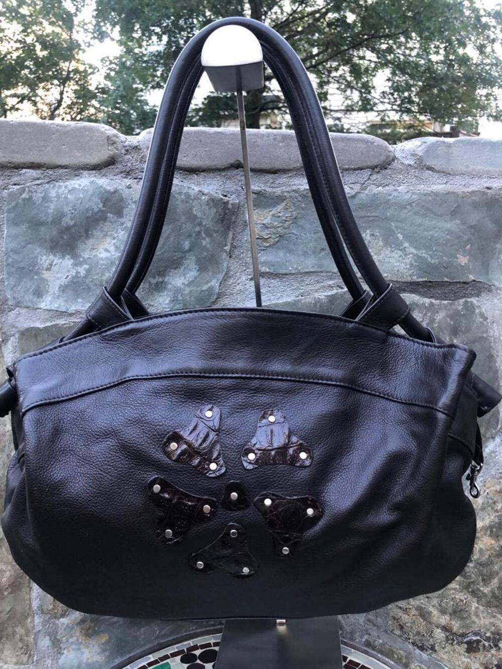 Casa Lopez brown leather brown shoulder bag purse (300